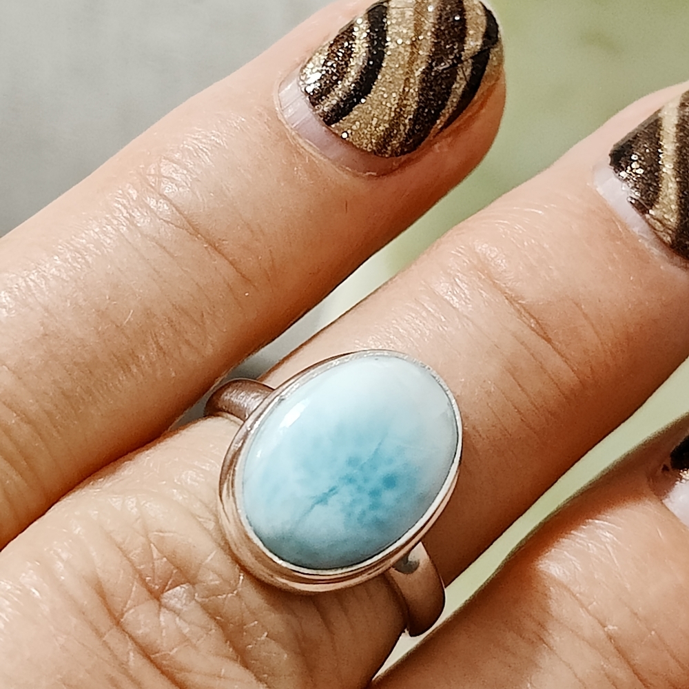 *SOLD* Natural Blue Larimar Ring .925 sz 6 - Picture 8 of 10